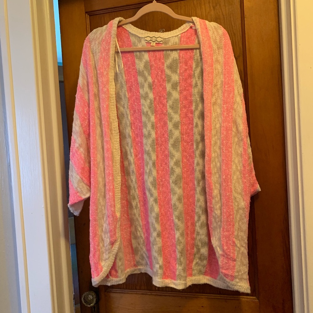 Hot pink/white open sweater
